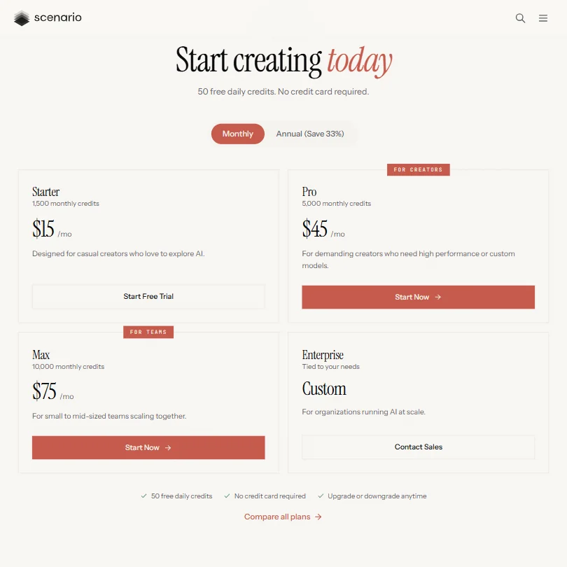 Scenario pricing screenshot