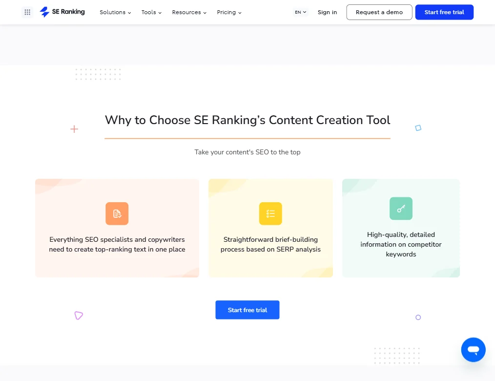 SE Ranking features screenshot