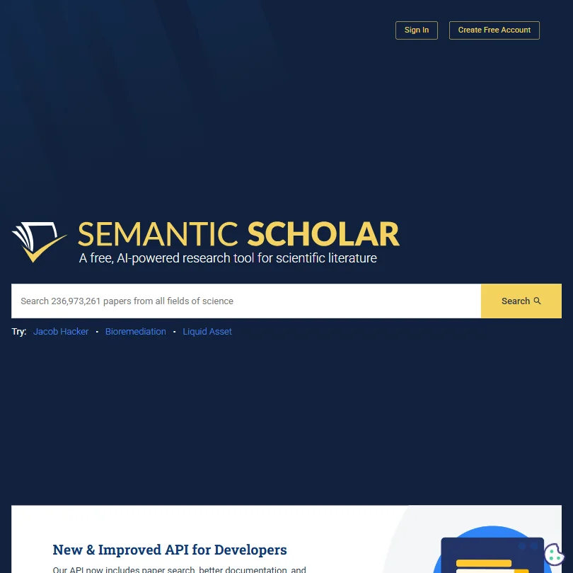 Semantic Scholar homepage screenshot