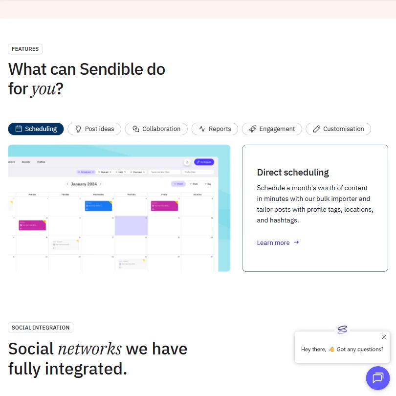 Sendible features screenshot