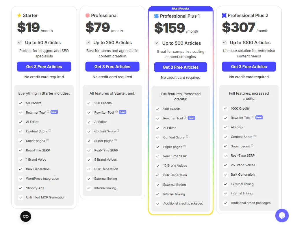 SEO Writing AI pricing screenshot