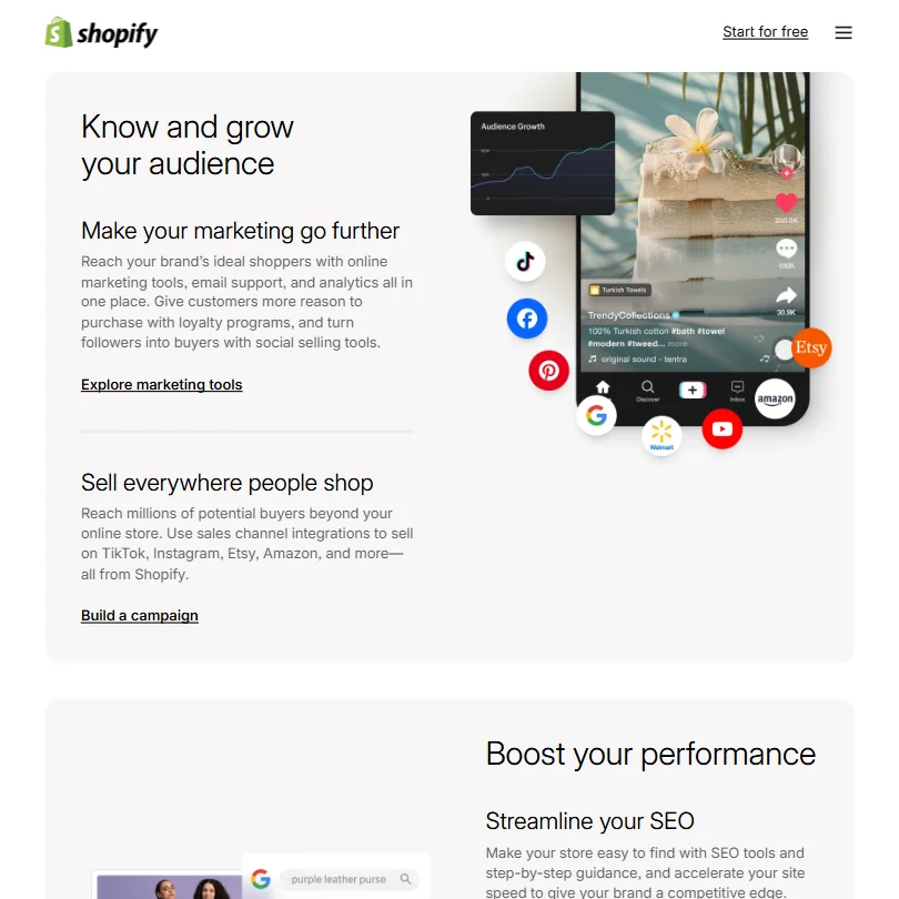 Shopify features screenshot