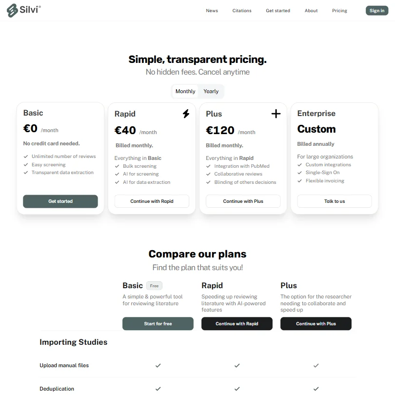 Silvi pricing screenshot
