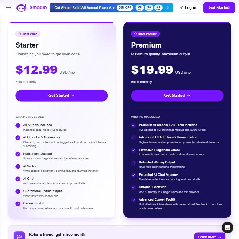 Smodin pricing screenshot