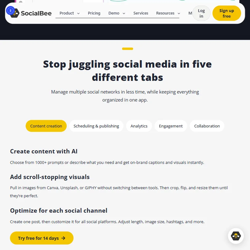 SocialBee features screenshot