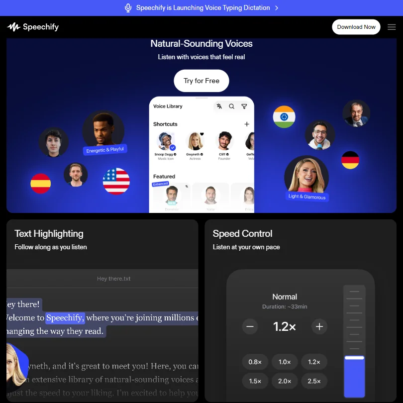 Speechify features screenshot