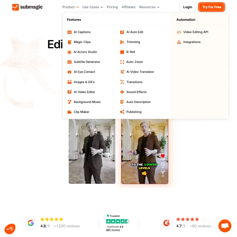 Submagic features screenshot