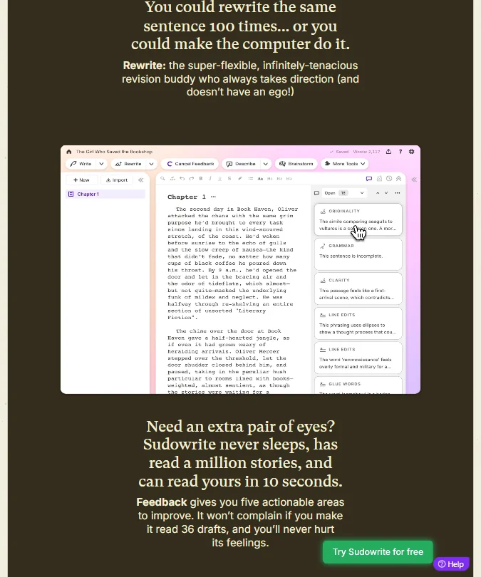 Sudowrite features screenshot