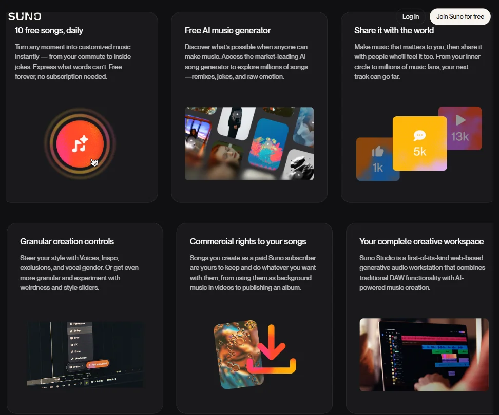 Suno features screenshot