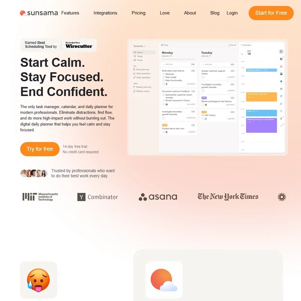 Sunsama homepage screenshot