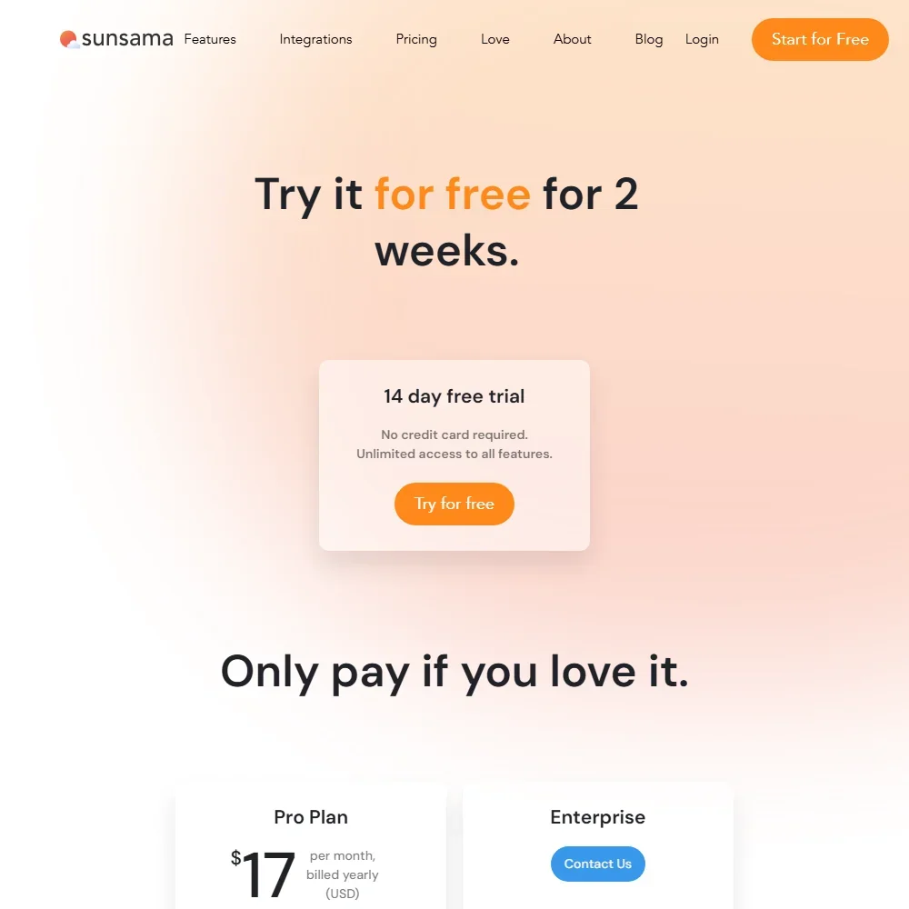 Sunsama pricing screenshot