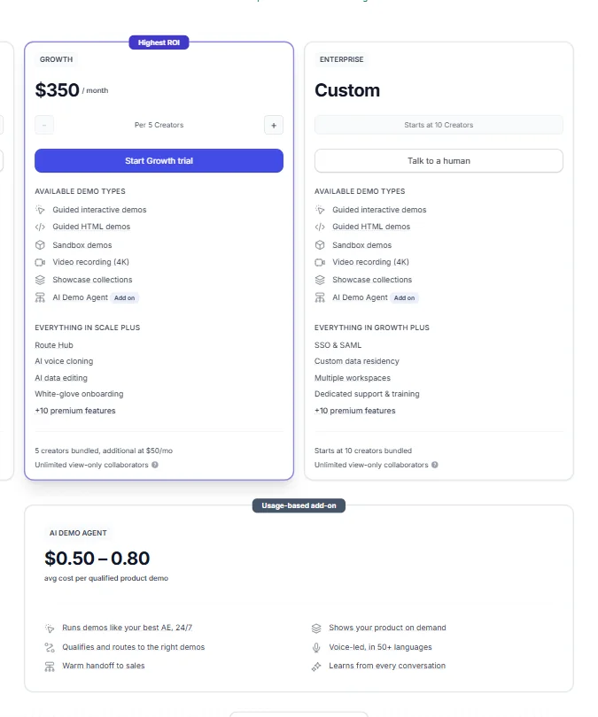 Supademo pricing screenshot