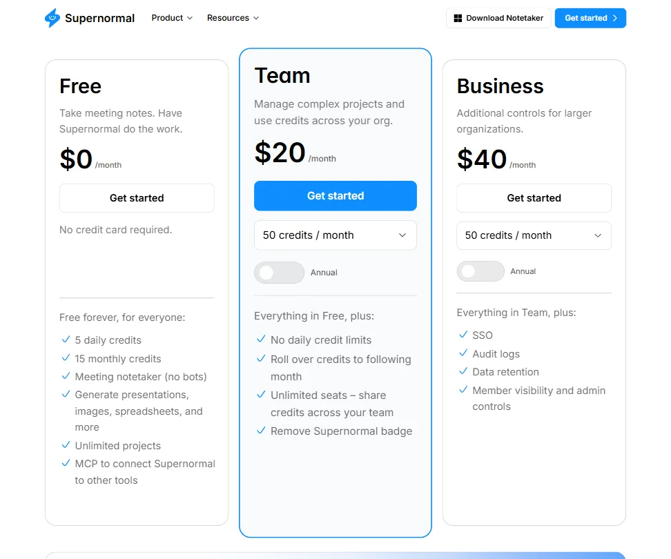 Supernormal pricing screenshot