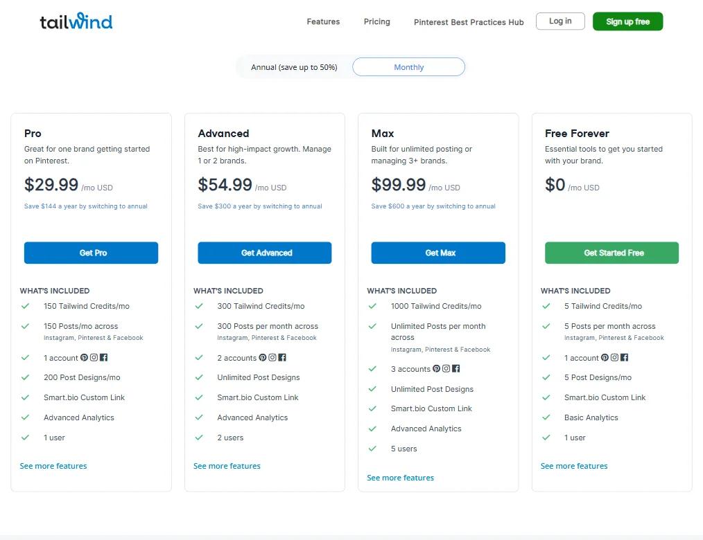Tailwindapp pricing screenshot