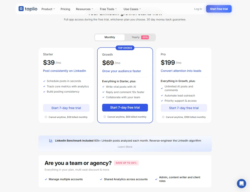 Taplio pricing screenshot