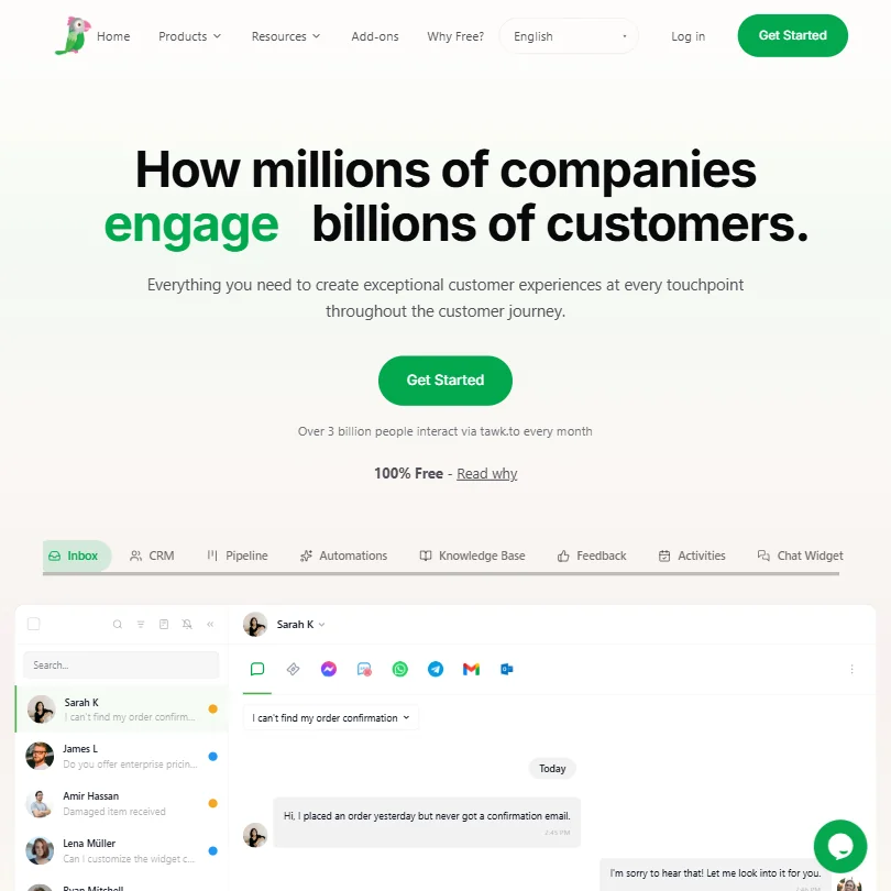 tawk.to homepage screenshot