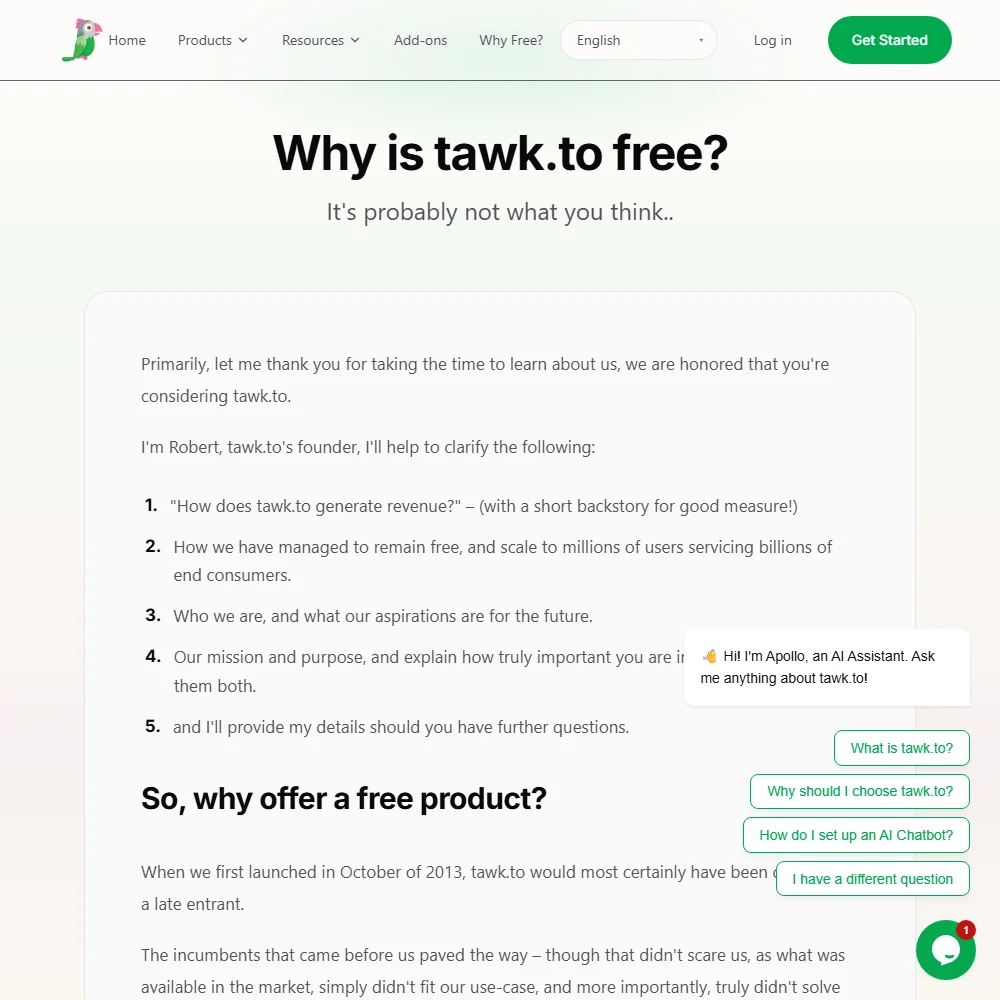 tawk.to pricing screenshot