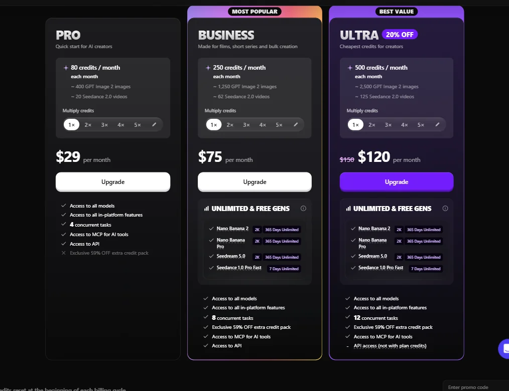 Topview pricing screenshot
