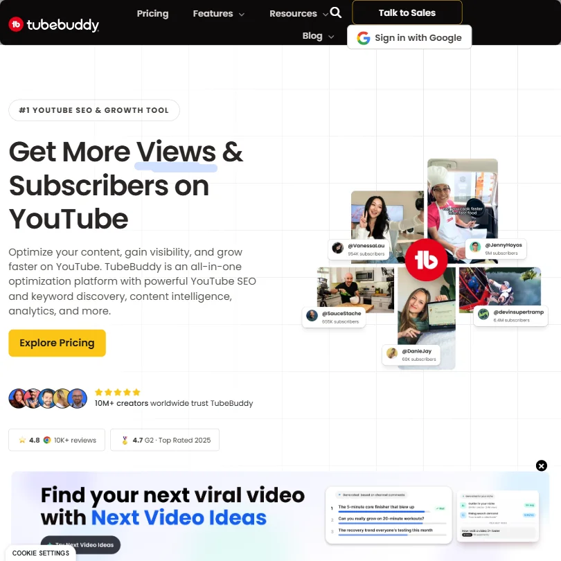TubeBuddy homepage screenshot