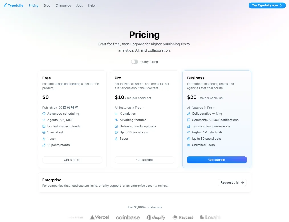 Typefully pricing screenshot