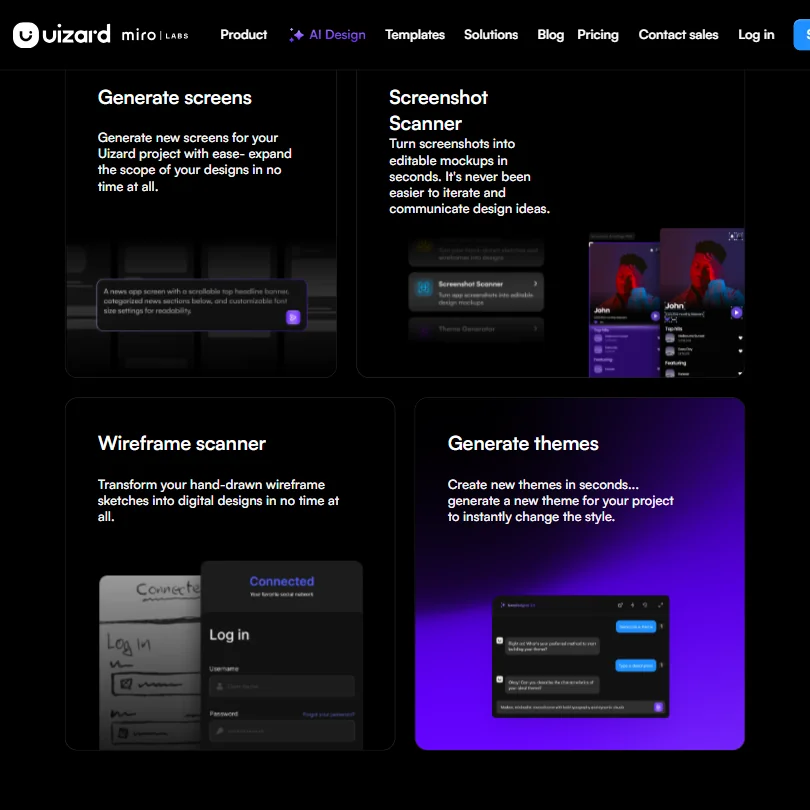 Uizard features screenshot