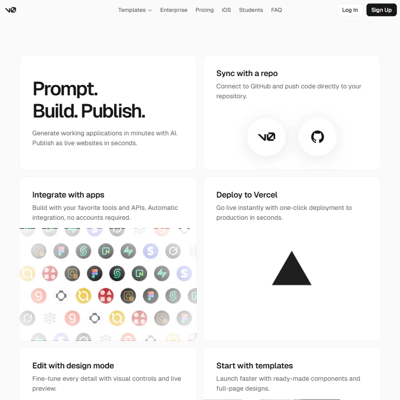 v0 by Vercel features screenshot