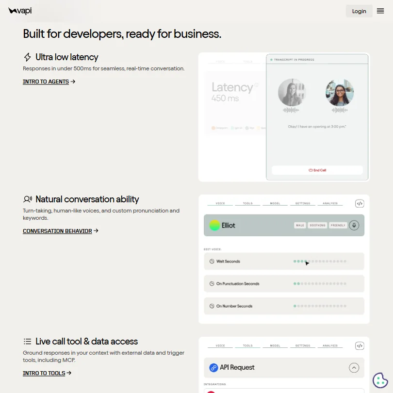 Vapi features screenshot