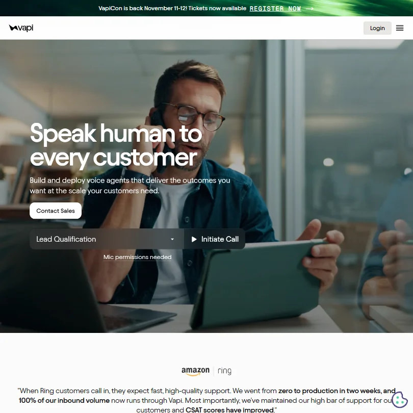 Vapi homepage screenshot