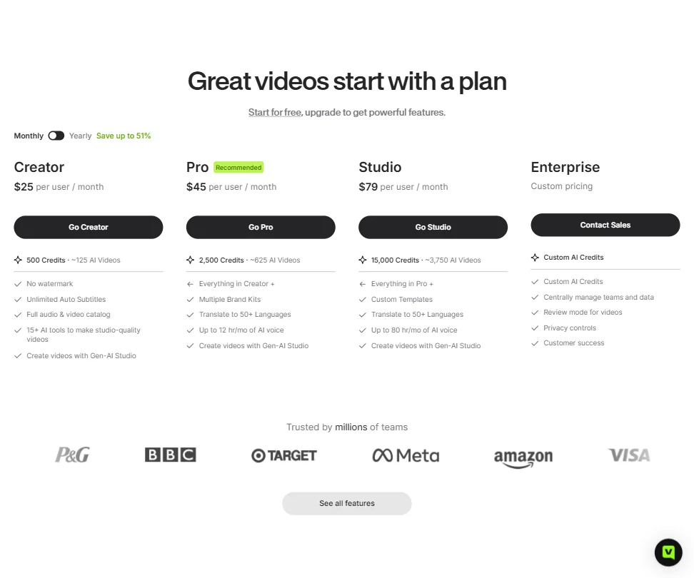 VEED pricing screenshot