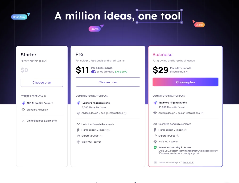 Visily pricing screenshot