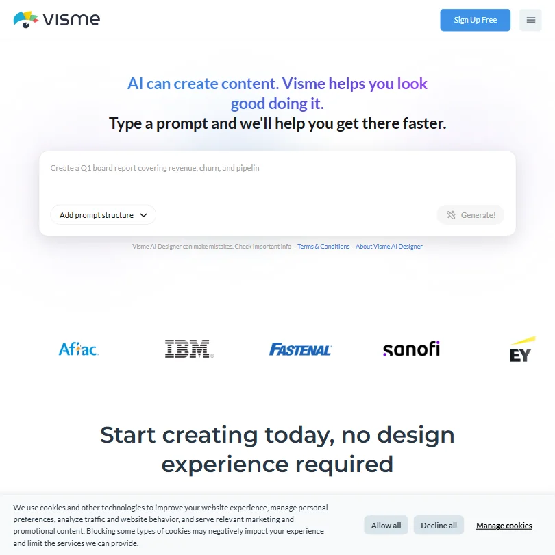 Visme homepage screenshot