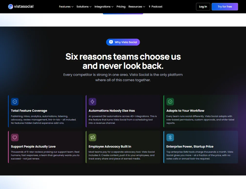 Vista Social features screenshot