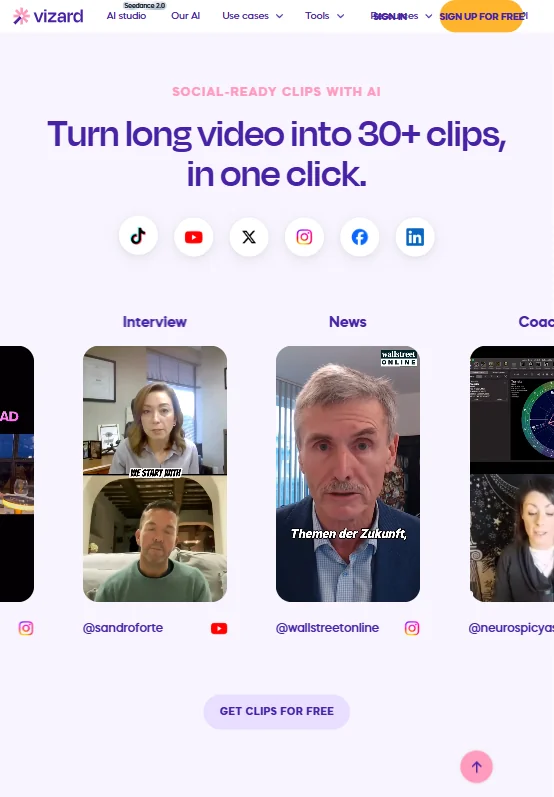Vizard.ai features screenshot