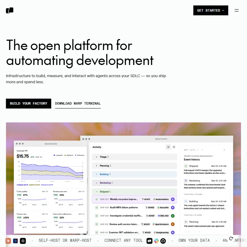 Warp homepage screenshot