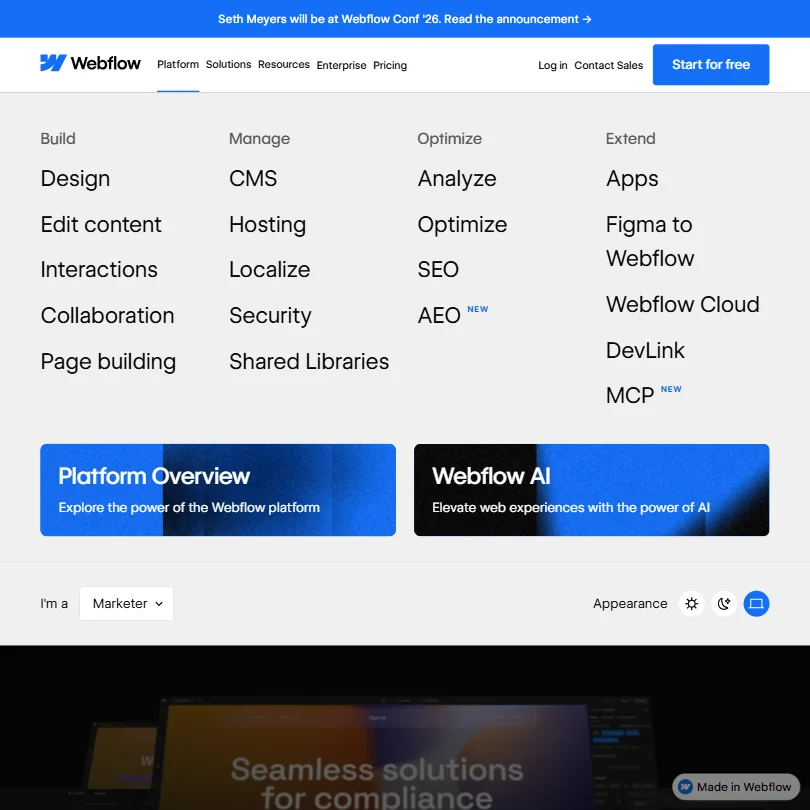 Webflow features screenshot