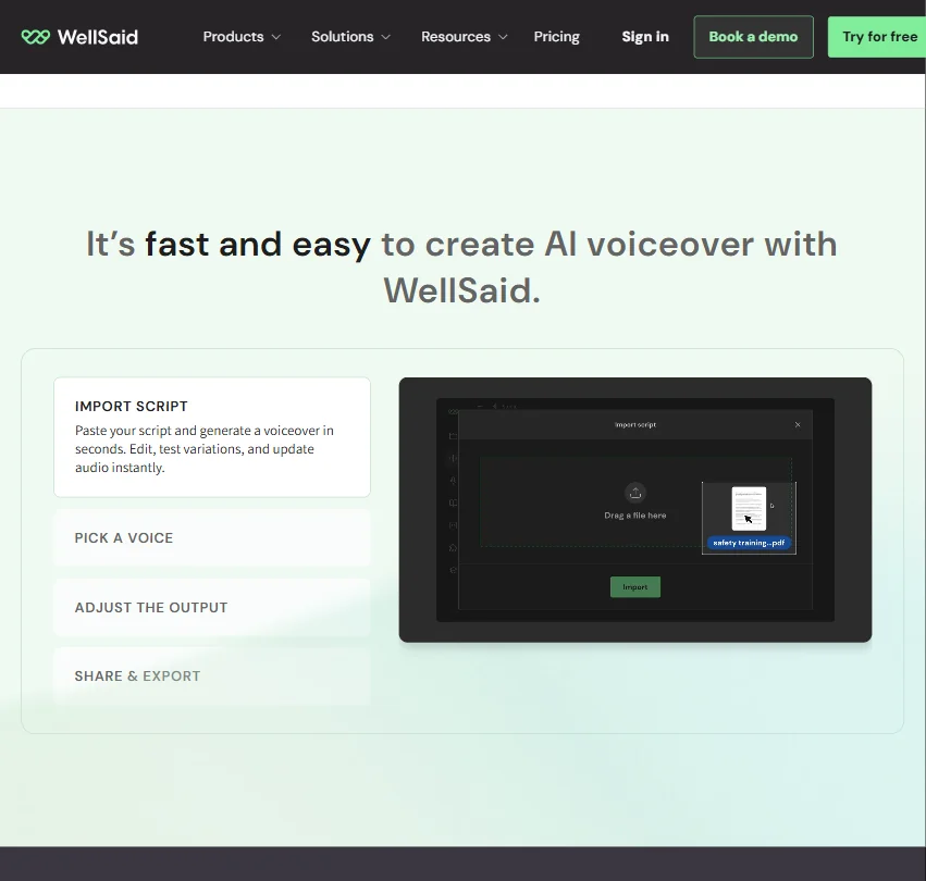 WellSaid features screenshot