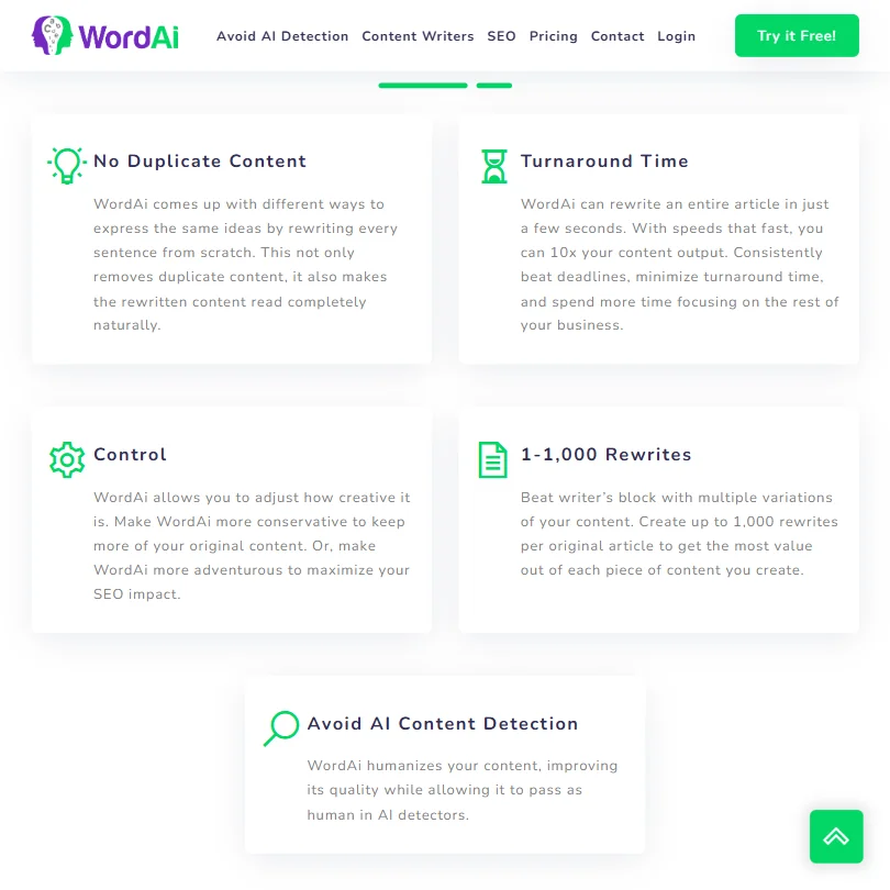 WordAi features screenshot