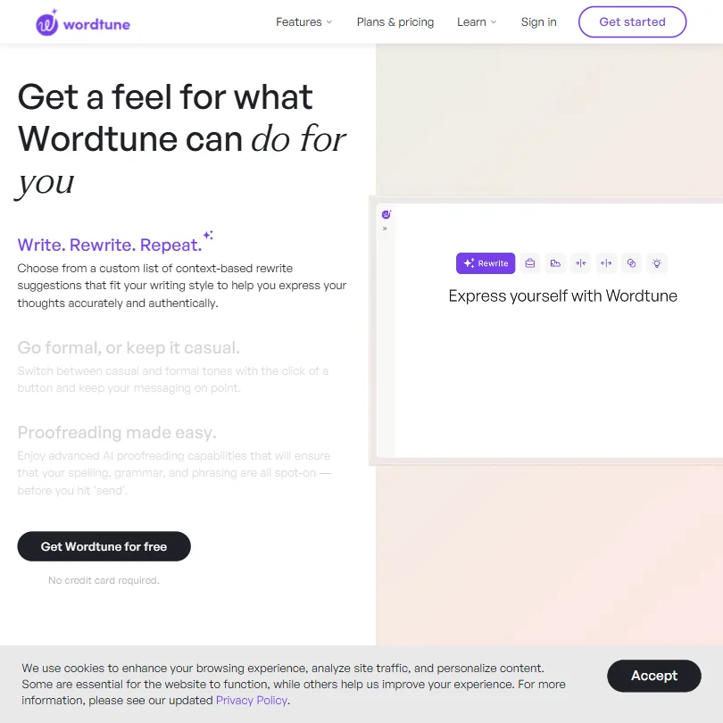 Wordtune features screenshot