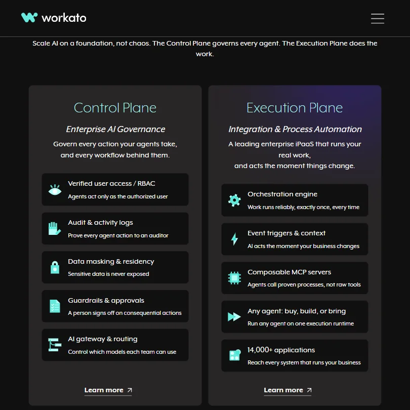 Workato features screenshot