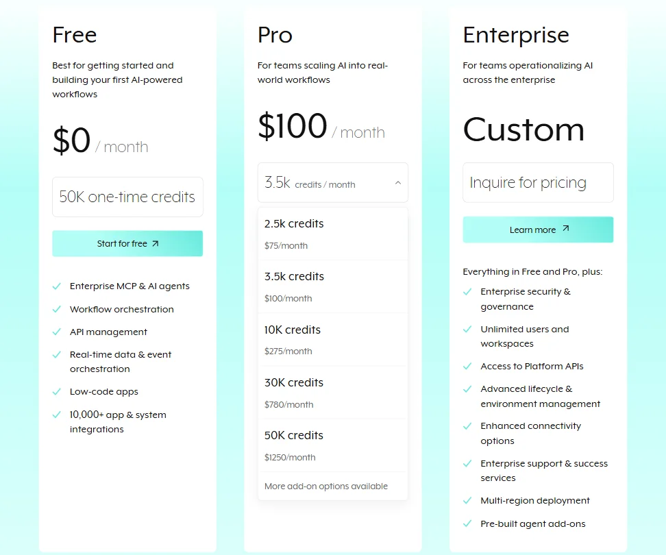 Workato pricing screenshot