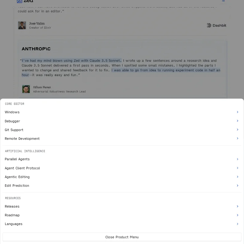 Zed features screenshot