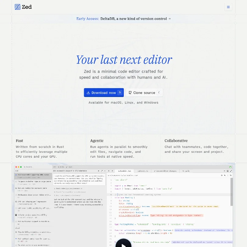 Zed homepage screenshot