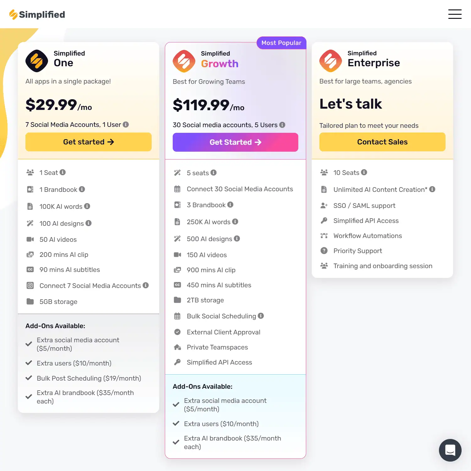 Simplified AI Pricing Monthly
