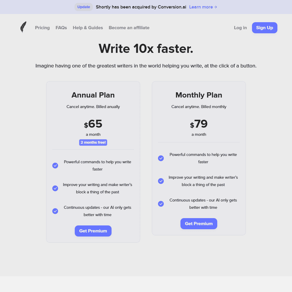 ShortlyAI Pricing