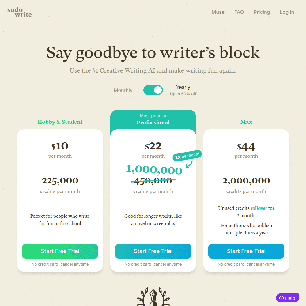 Sudo Write Pricing Monthly